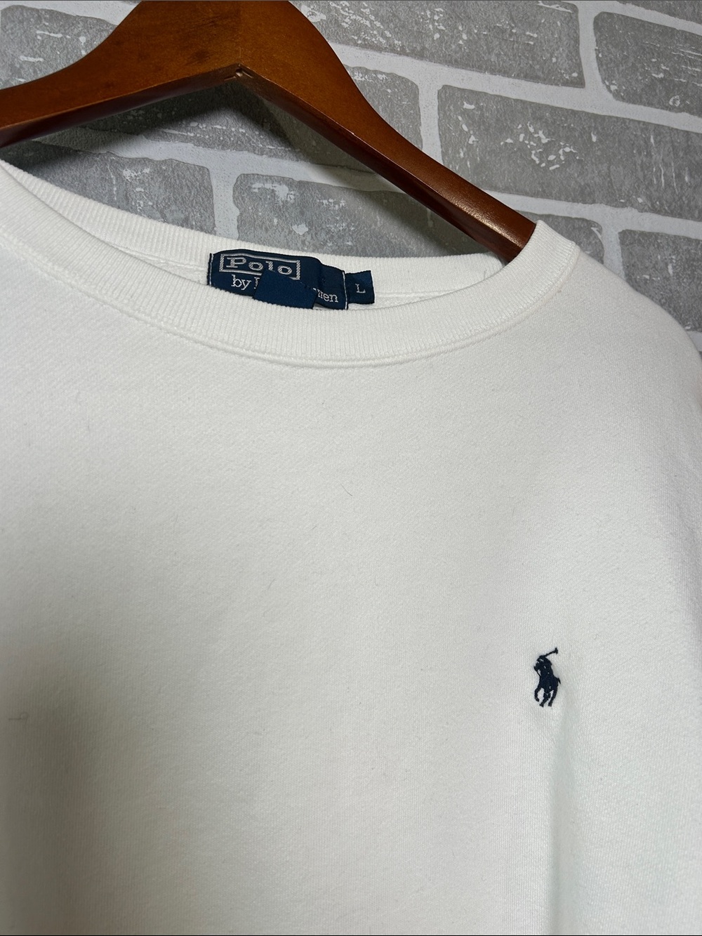 Polo Ralph Lauren White Crewneck Sweatshirt Embroidered Pony Logo Size L - Picture 3 of 5